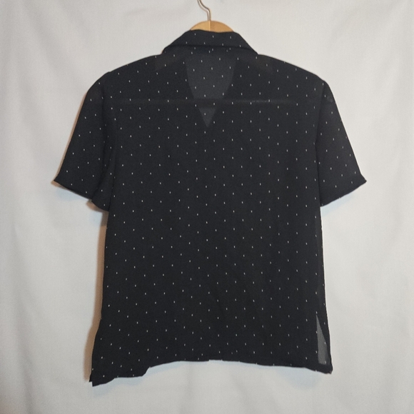 Vintage Micro Polka Dot Black White Collared Button Down Short Sleeve Small - Picture 3 of 5
